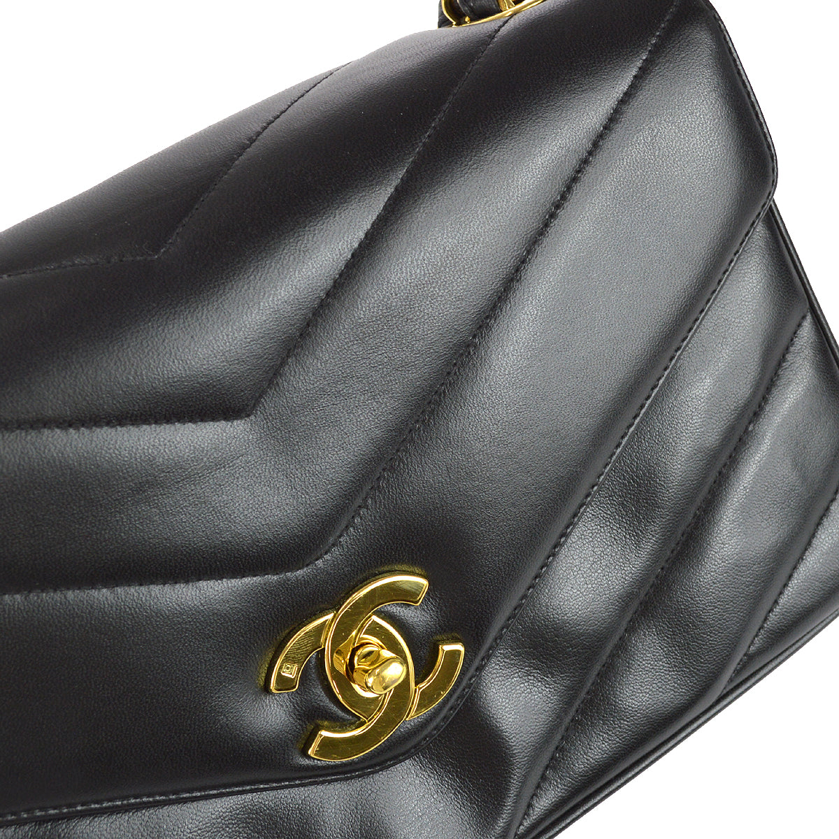 Chanel 1994-1996 Black Lambskin Large Chevron Letter Flap Bag