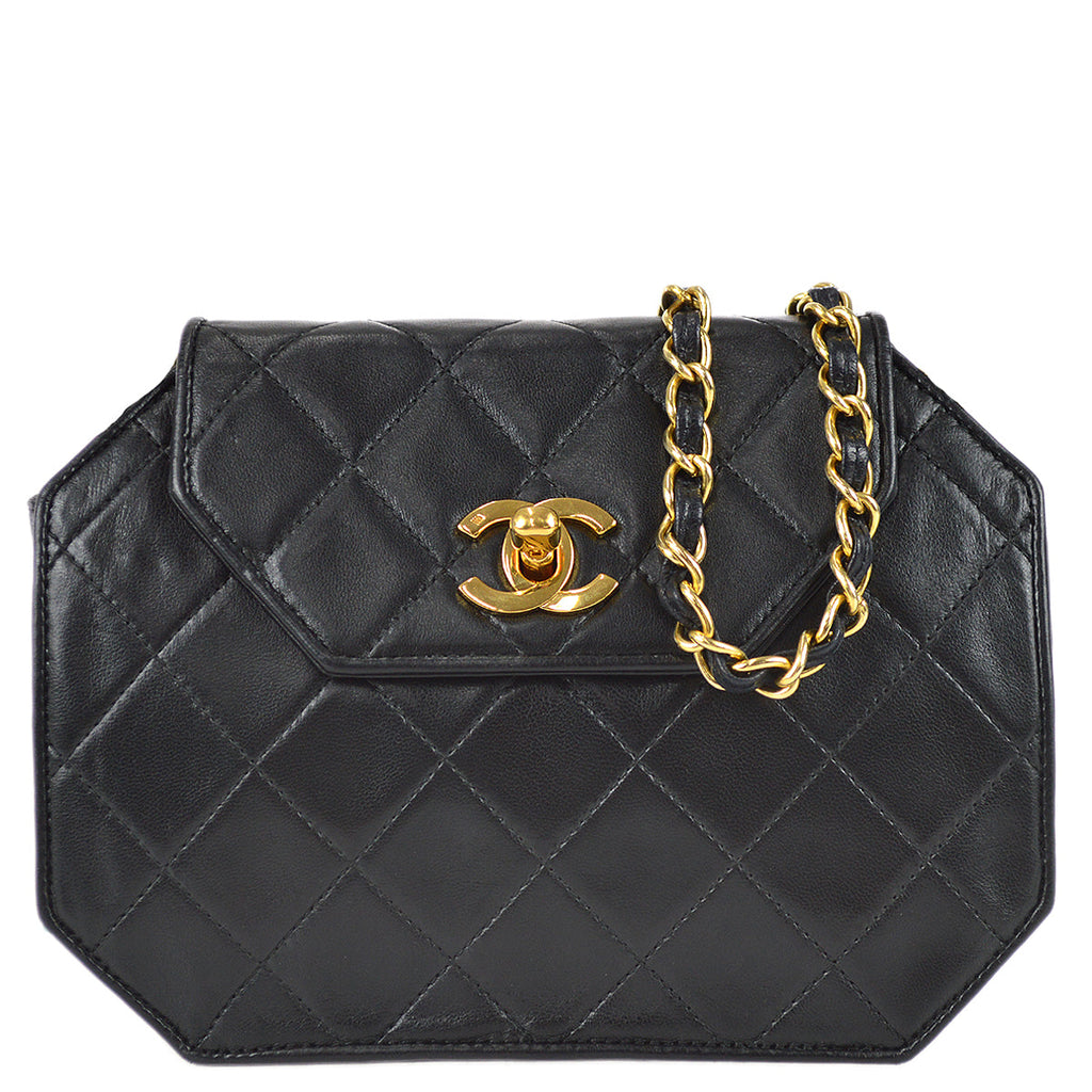 Chanel 1989-1991 Octagonal Flap Bag Mini Black Lambskin