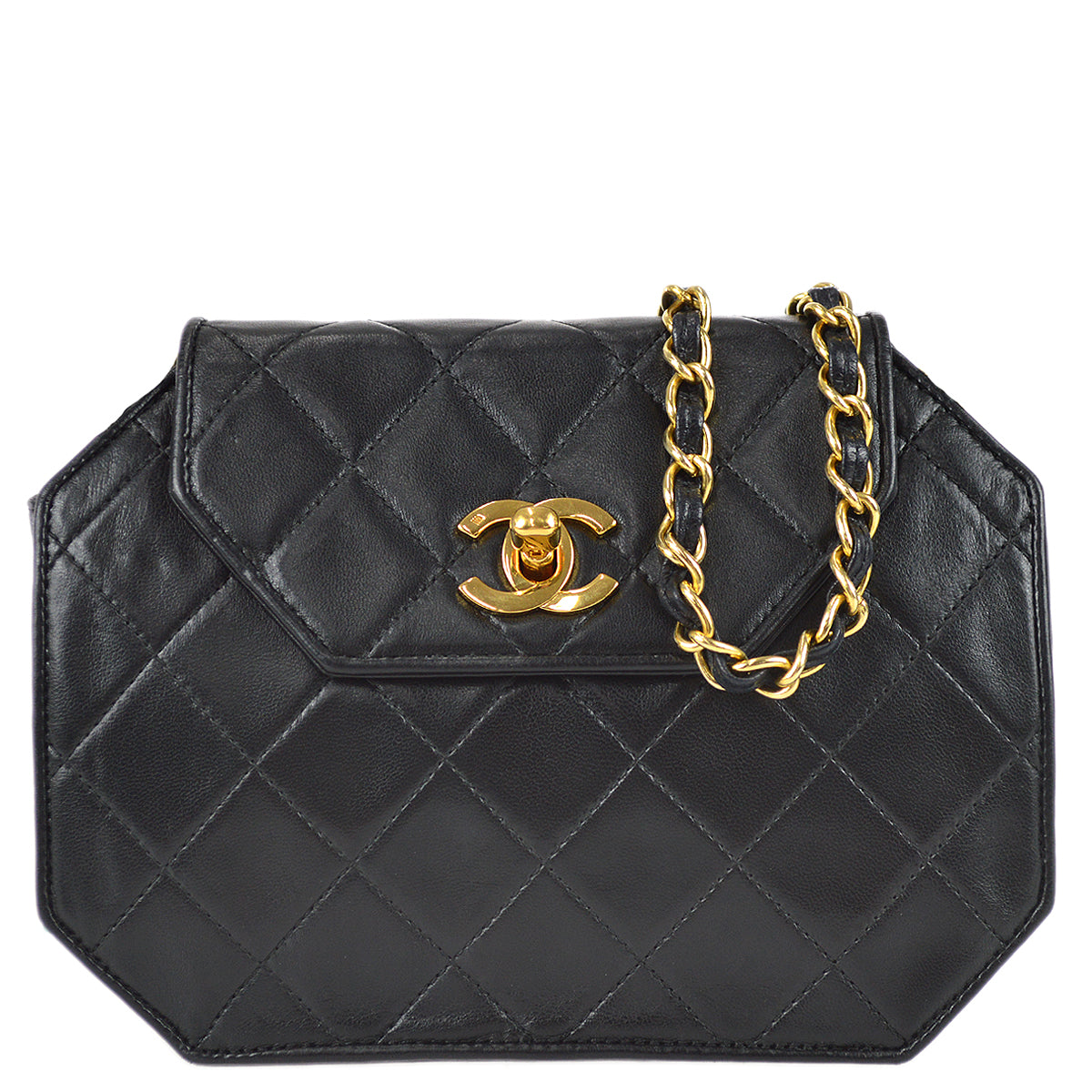 Chanel 1989-1991 Octagonal Flap Bag Mini Black Lambskin
