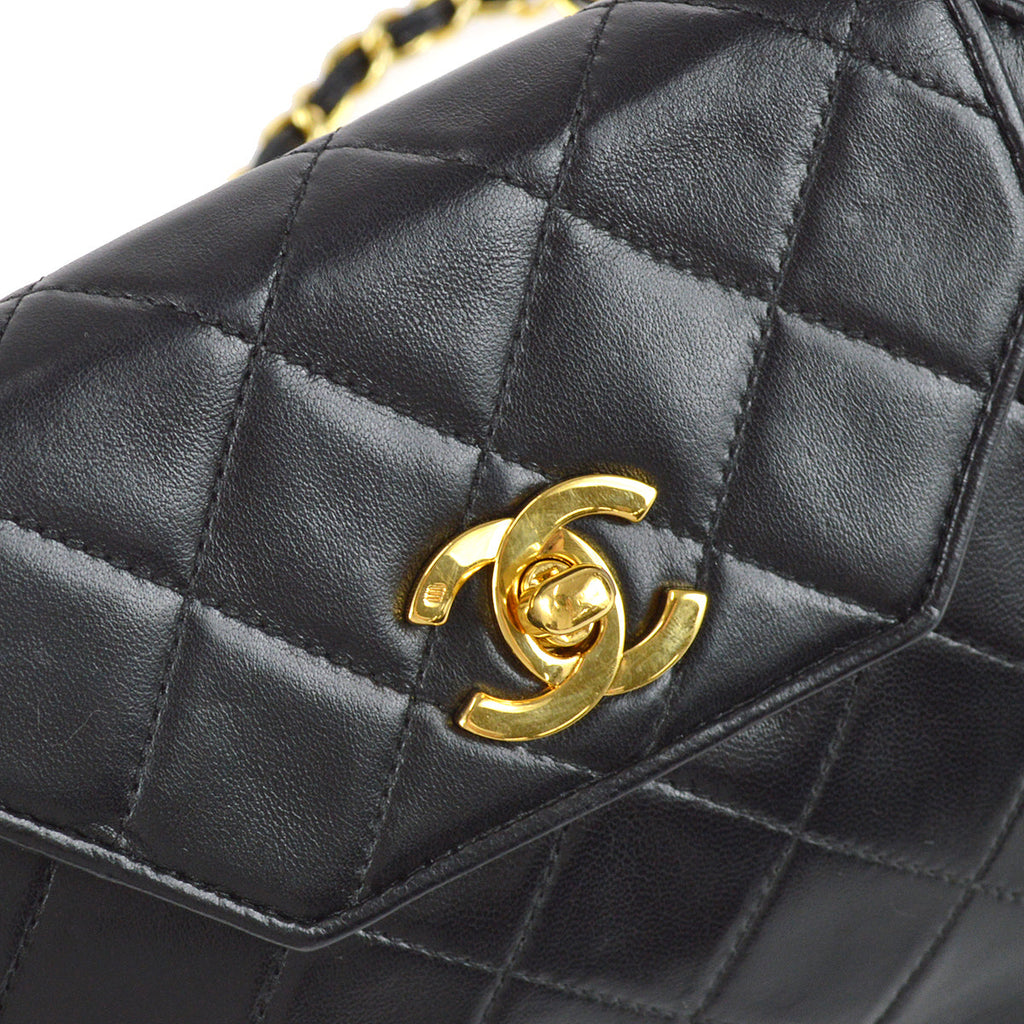 Chanel 1989-1991 Octagonal Flap Bag Mini Black Lambskin