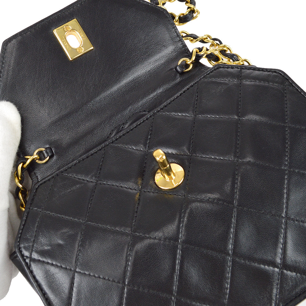 Chanel 1989-1991 Octagonal Flap Bag Mini Black Lambskin