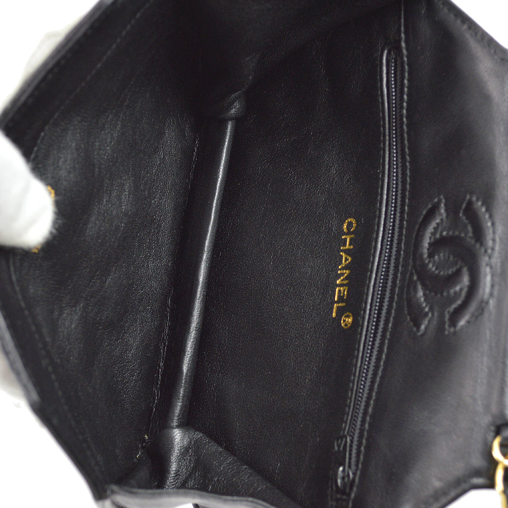 Chanel 1989-1991 Octagonal Flap Bag Mini Black Lambskin