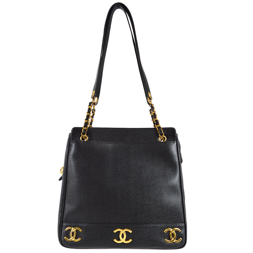 Chanel 1994-1996 Triple CC Tote Bag 30 Black Caviar