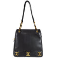 Chanel 1994-1996 Triple CC Tote Bag 30 Black Caviar