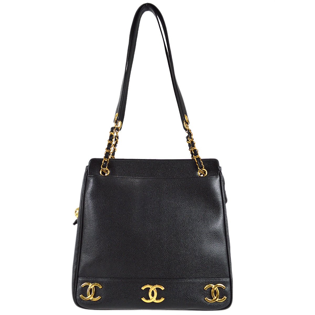 Chanel 1994-1996 Triple CC Tote Bag 30 Black Caviar