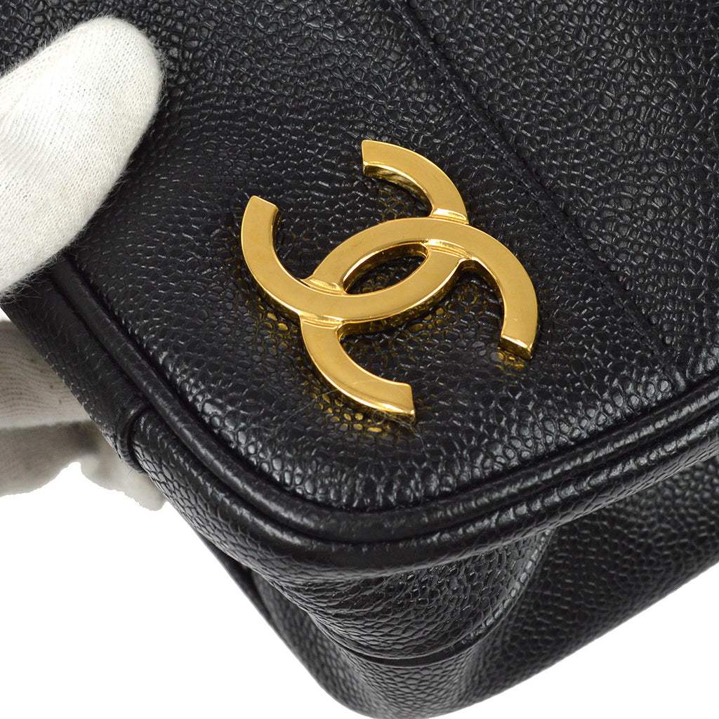 Chanel 1994-1996 Triple CC Tote Bag 30 Black Caviar