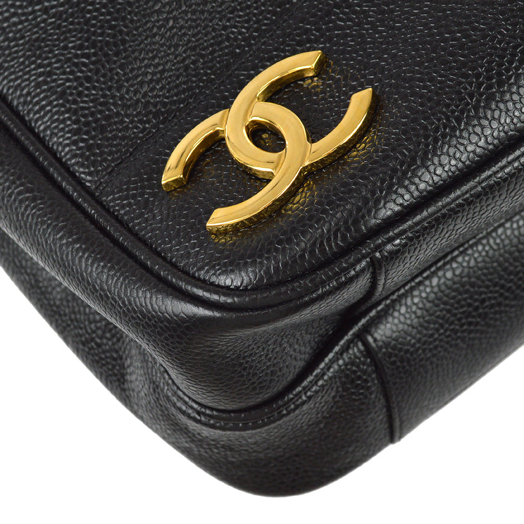 Chanel 1994-1996 Triple CC Tote Bag 30 Black Caviar