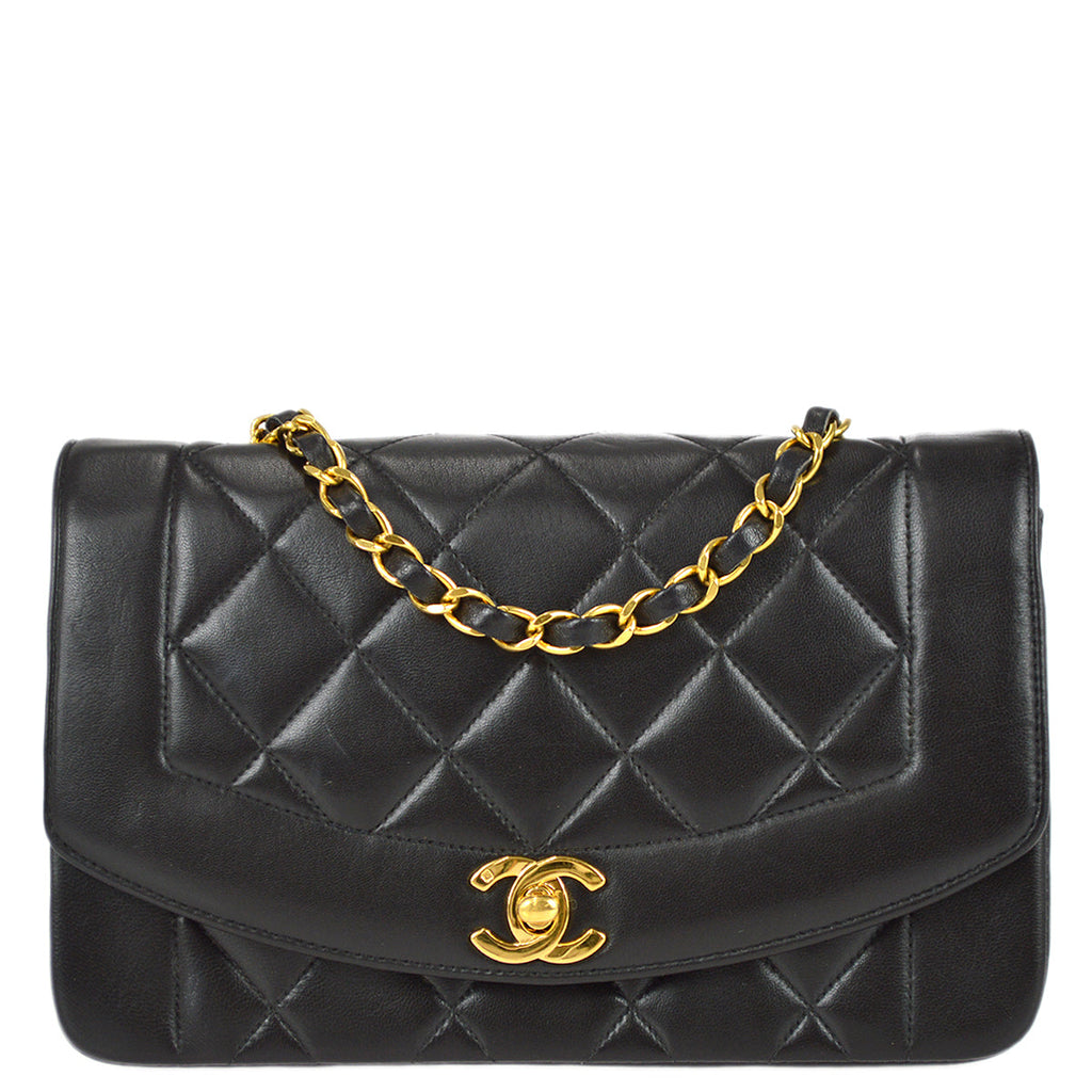 Chanel 1991-1994 Black Lambskin Small Diana Flap Bag