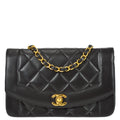 Chanel 1991-1994 Black Lambskin Small Diana Flap Bag