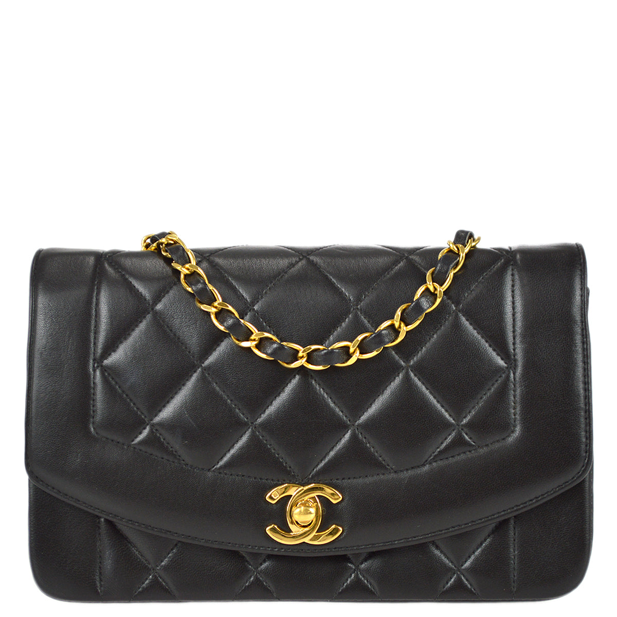 Chanel 1991-1994 Black Lambskin Small Diana Flap Bag