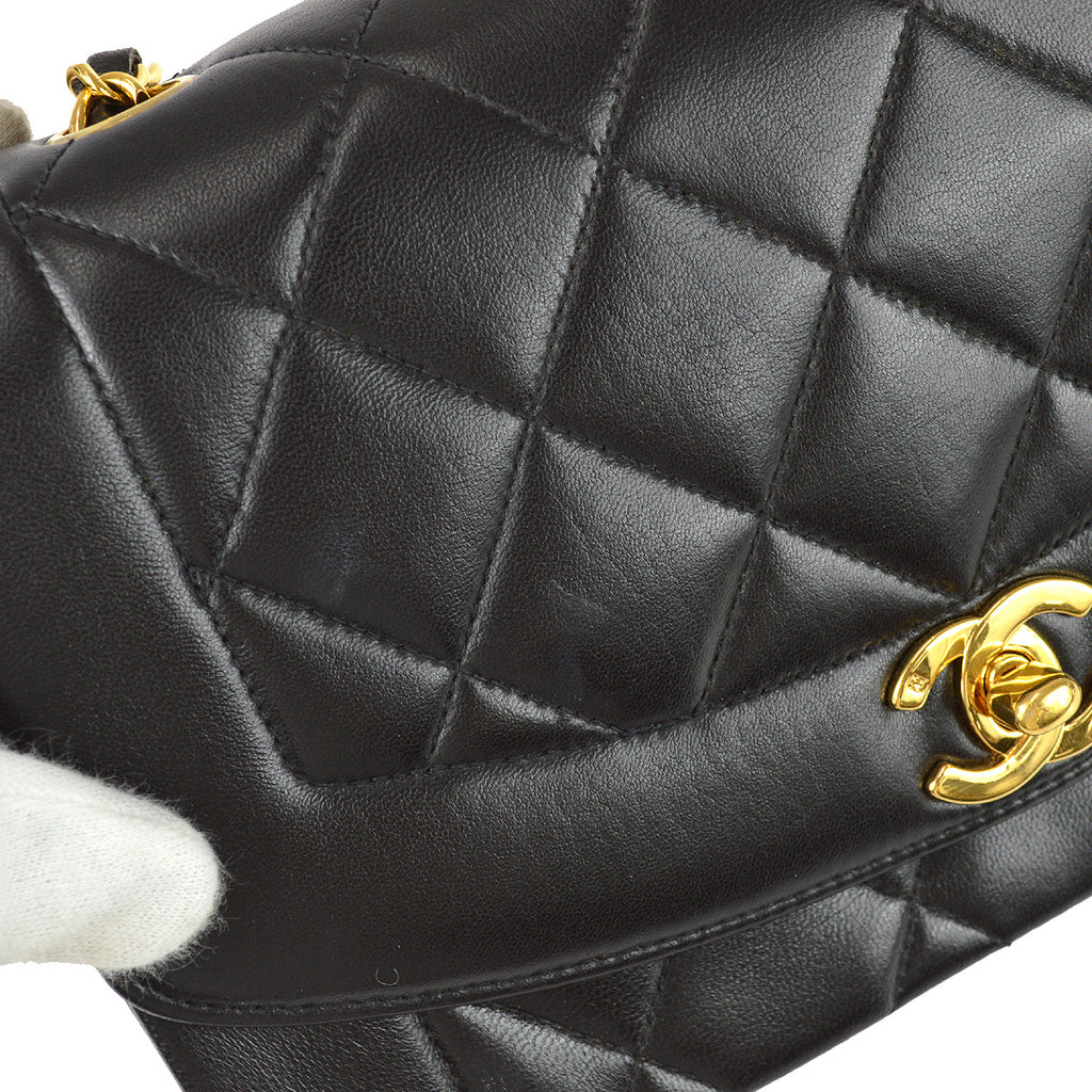 Chanel 1991-1994 Black Lambskin Small Diana Flap Bag