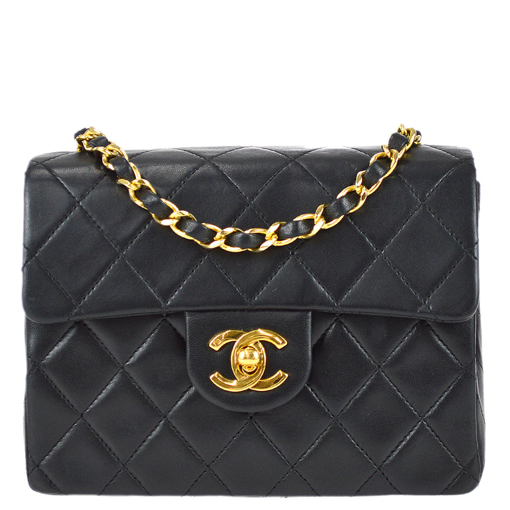Chanel 1989-1991 Black Lambskin Mini Square Flap Bag 17