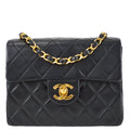Chanel 1989-1991 Black Lambskin Mini Square Flap Bag 17