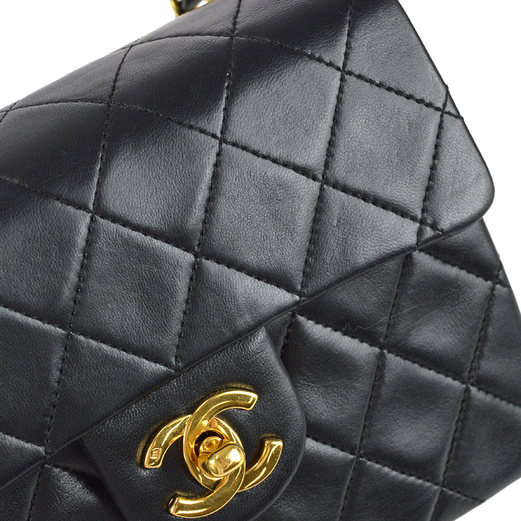 Chanel 1989-1991 Black Lambskin Mini Square Flap Bag 17
