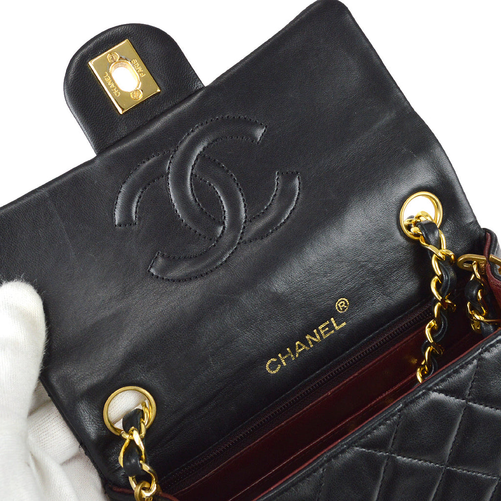 Chanel 1989-1991 Black Lambskin Mini Square Flap Bag 17