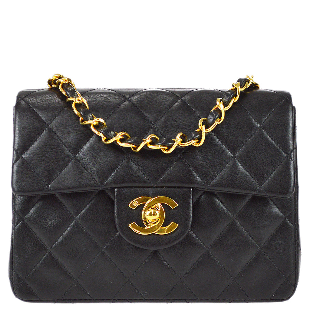 Chanel 1991-1994 Black Lambskin Mini Square Flap Bag 17