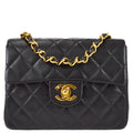 Chanel 1991-1994 Black Lambskin Mini Square Flap Bag 17
