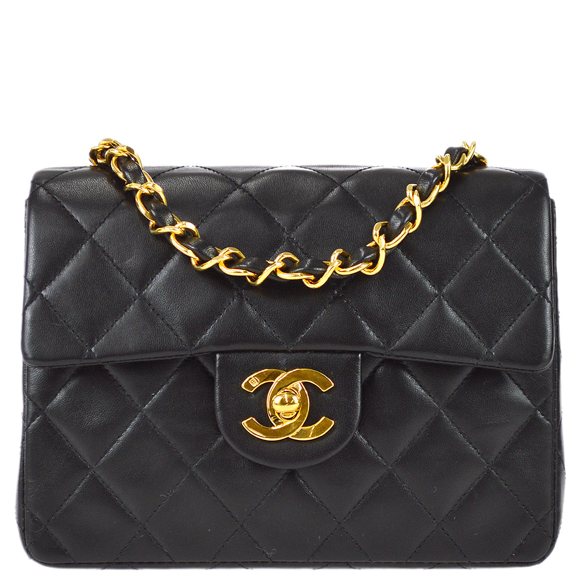 Chanel 1991-1994 Black Lambskin Mini Square Flap Bag 17