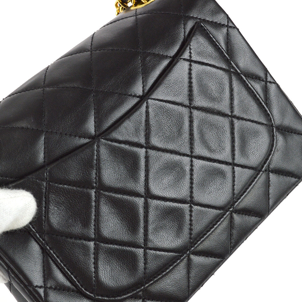Chanel 1991-1994 Black Lambskin Mini Square Flap Bag 17