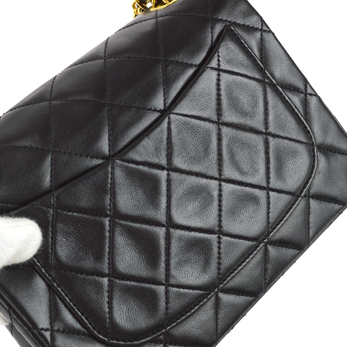 Chanel 1991-1994 Black Lambskin Mini Square Flap Bag 17