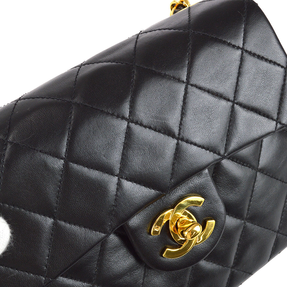 Chanel 1991-1994 Black Lambskin Mini Square Flap Bag 17