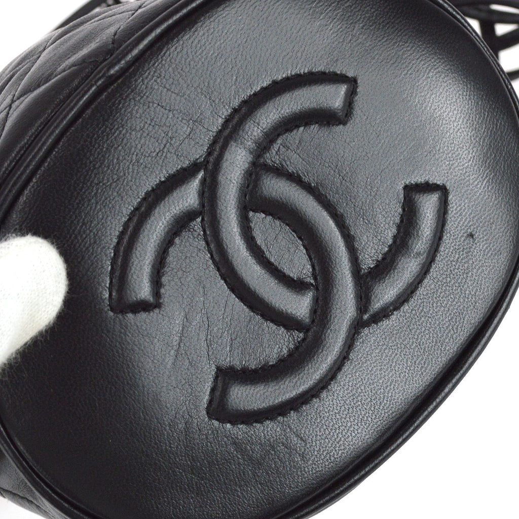 Chanel Bucket Fringe Shoulder Bag Black Lambskin