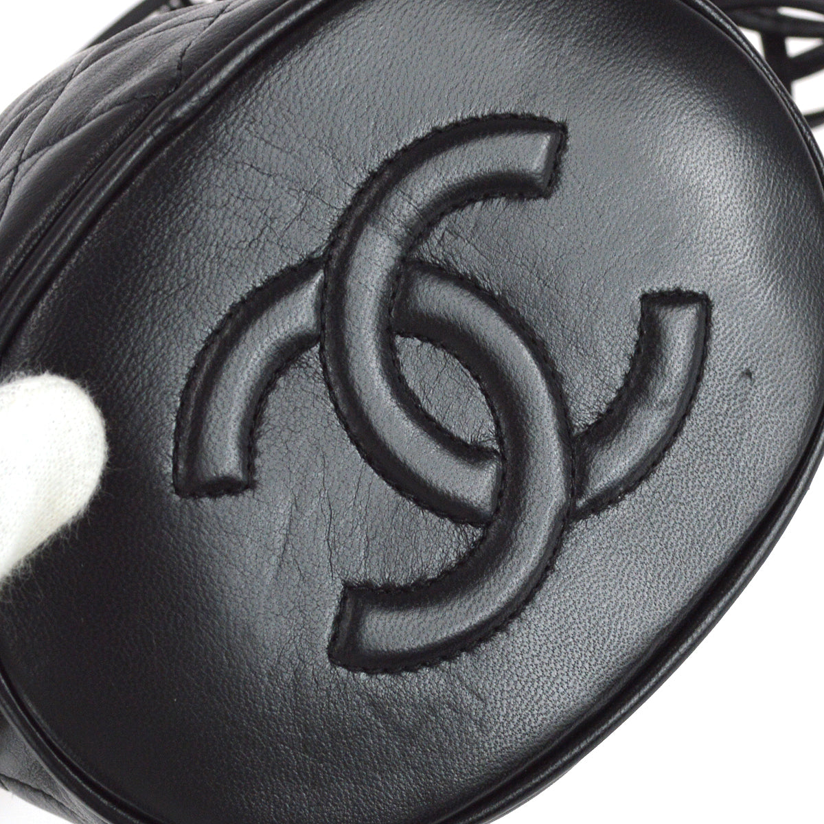 Chanel Bucket Fringe Shoulder Bag Black Lambskin