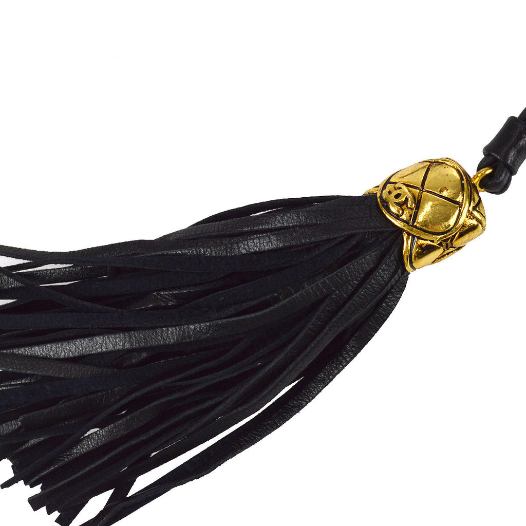 Chanel Bucket Fringe Shoulder Bag Black Lambskin