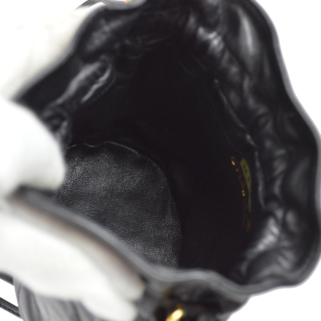 Chanel Bucket Fringe Shoulder Bag Black Lambskin