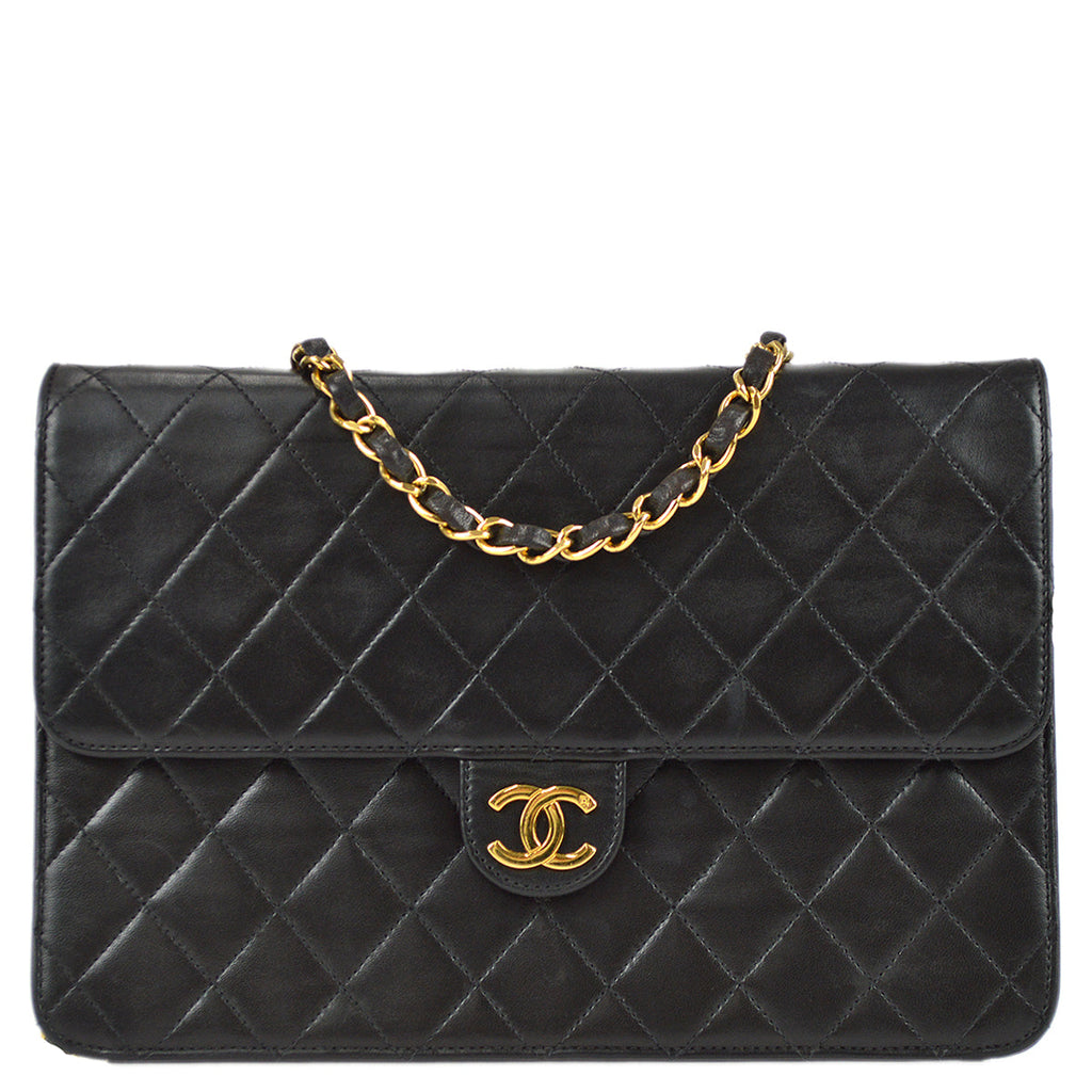 Chanel Black Lambskin Medium Half Flap Shoulder Bag