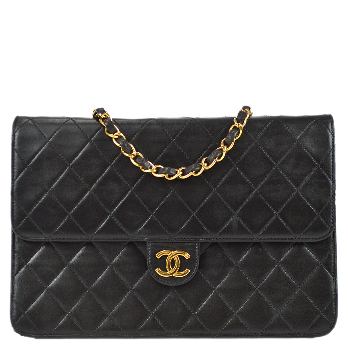 Chanel Black Lambskin Medium Half Flap Shoulder Bag