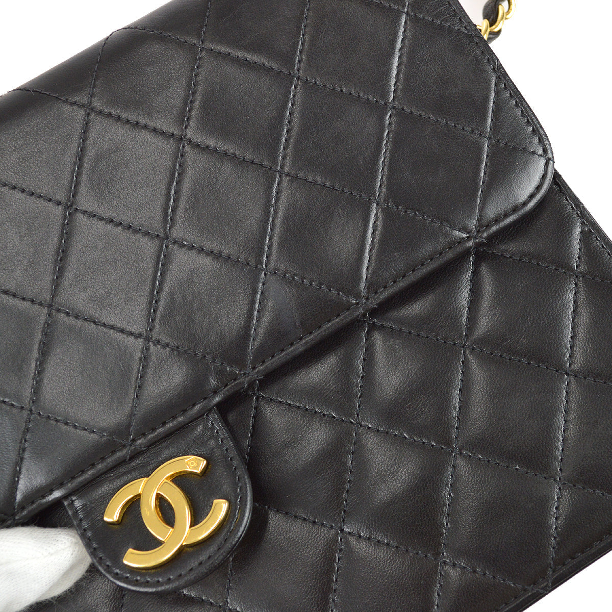 Chanel Black Lambskin Medium Half Flap Shoulder Bag