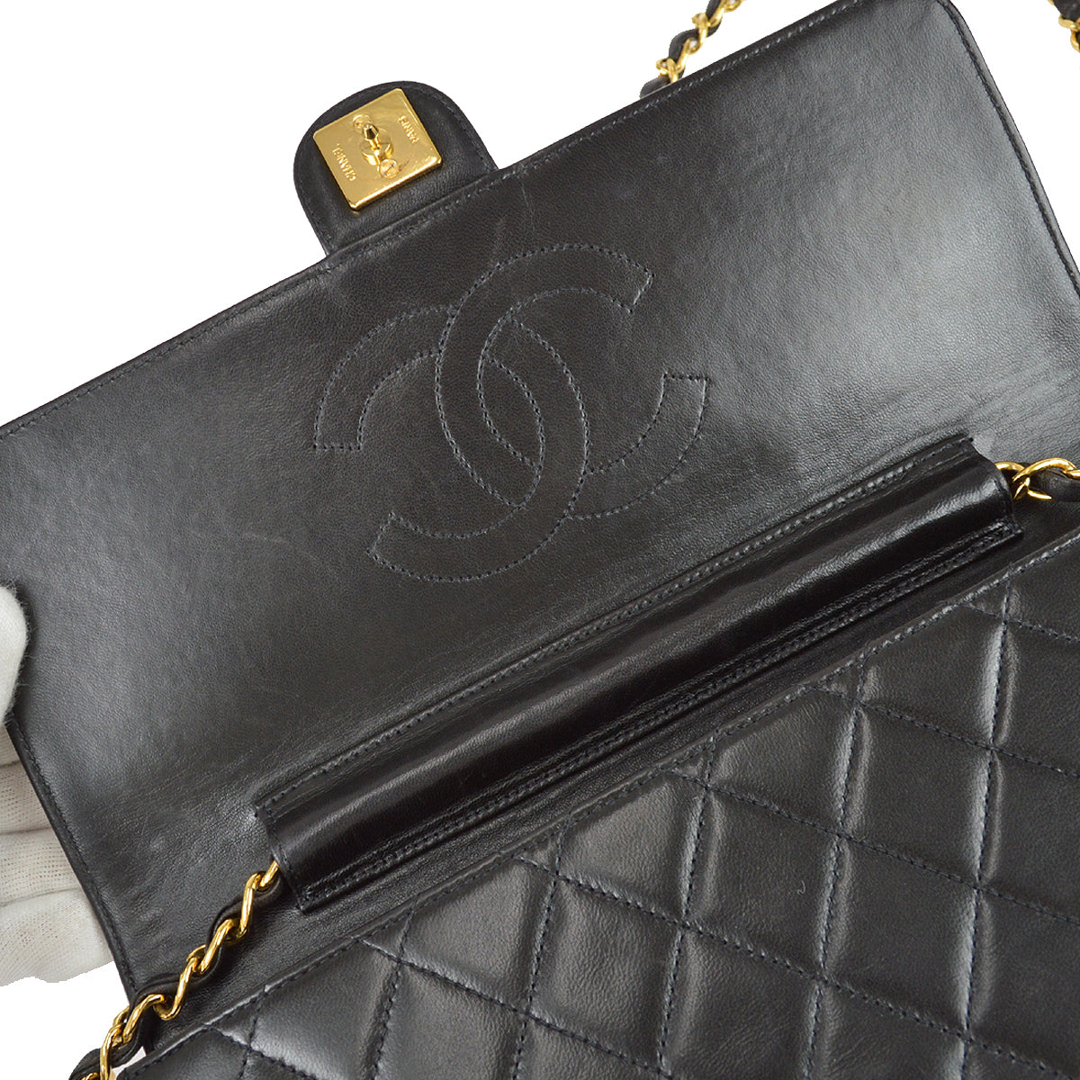 Chanel Black Lambskin Medium Half Flap Shoulder Bag