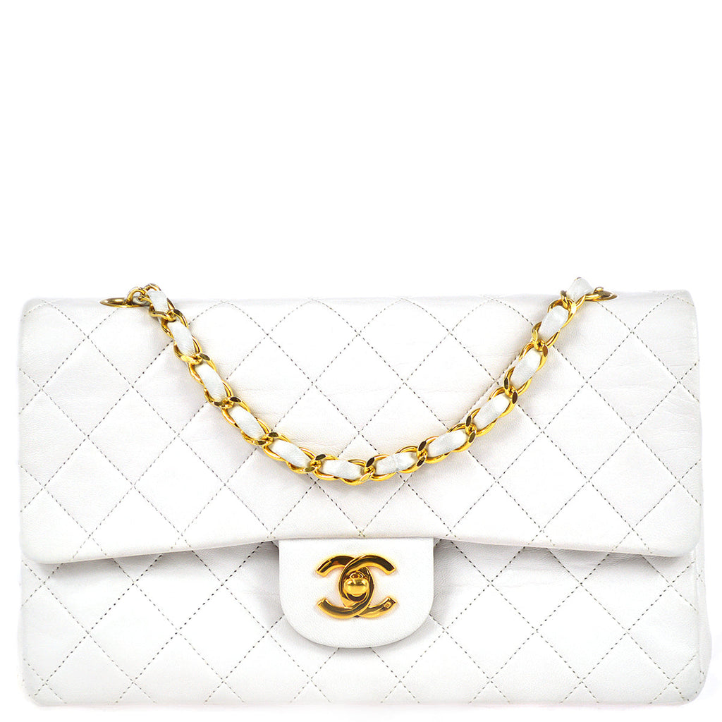 Chanel 1989-1991 White Lambskin Medium Classic Double Flap Bag