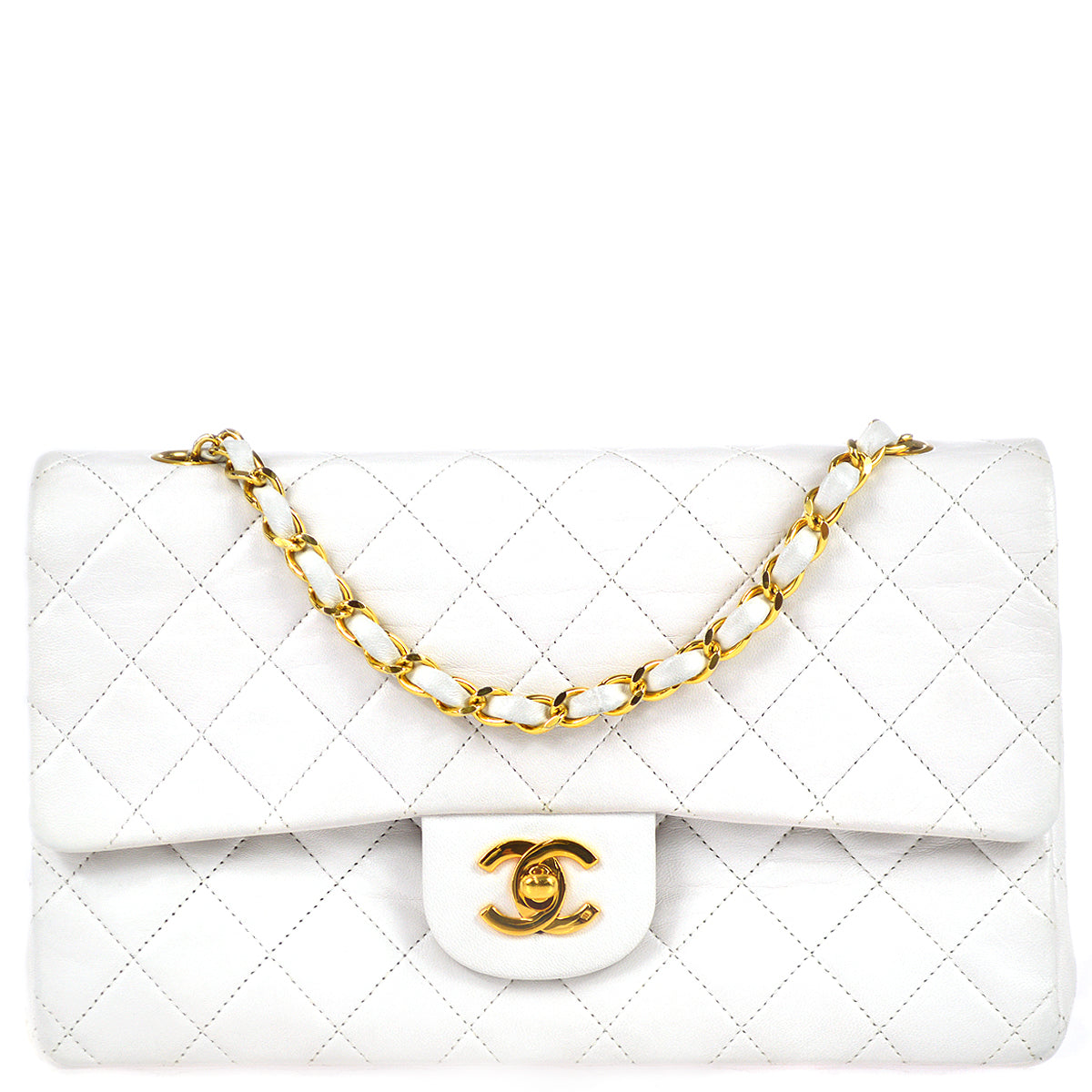 Chanel 1989-1991 White Lambskin Medium Classic Double Flap Bag