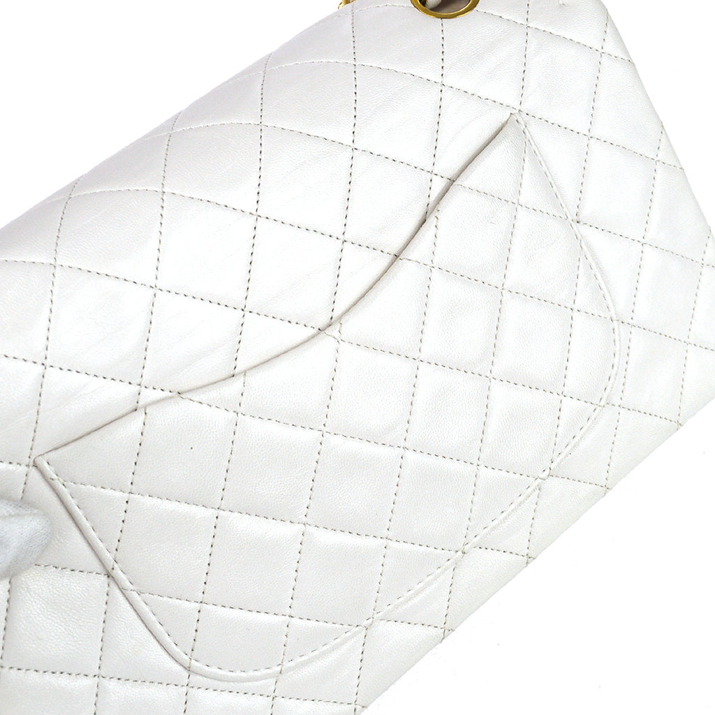 Chanel 1989-1991 White Lambskin Medium Classic Double Flap Bag