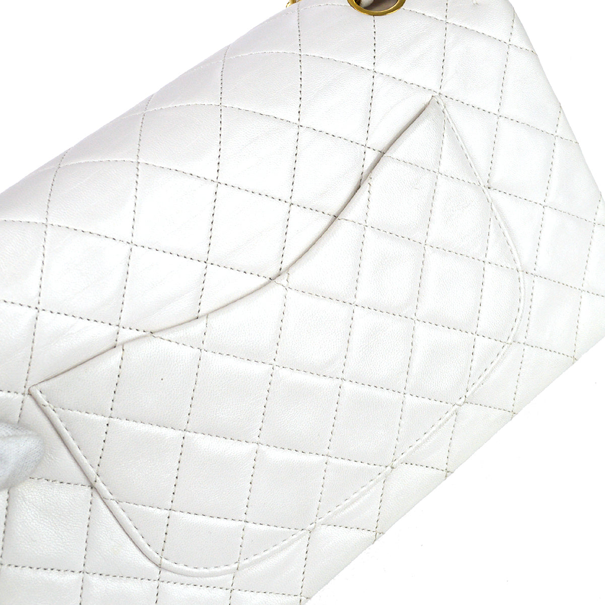 Chanel 1989-1991 White Lambskin Medium Classic Double Flap Bag