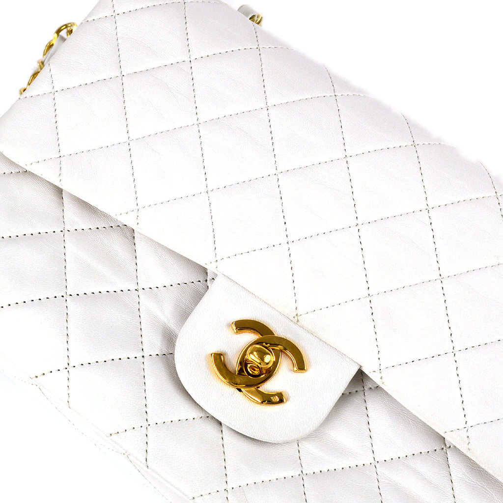 Chanel 1989-1991 White Lambskin Medium Classic Double Flap Bag