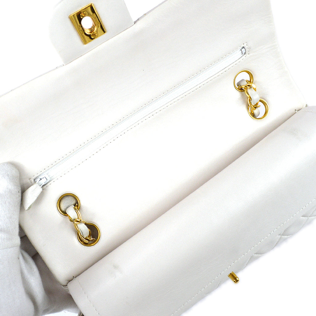 Chanel 1989-1991 White Lambskin Medium Classic Double Flap Bag