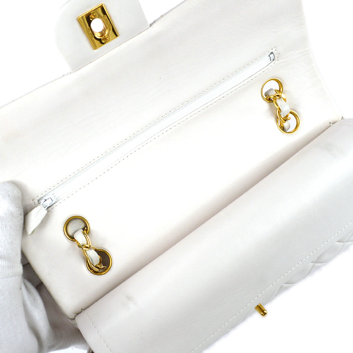 Chanel 1989-1991 White Lambskin Medium Classic Double Flap Bag