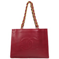 Chanel * Chain Shoulder Tote Bag Red Lambskin