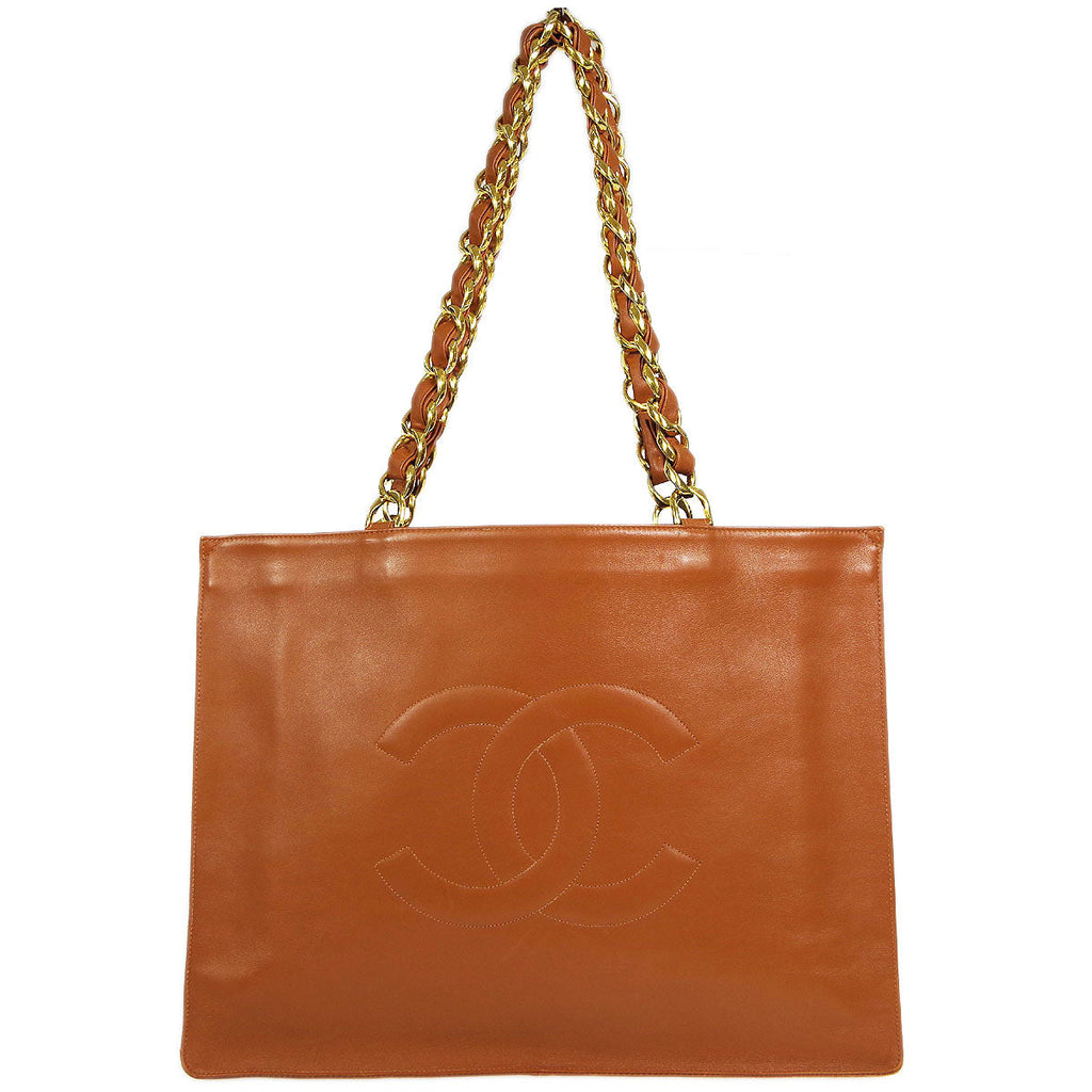 Chanel * Chain Shoulder Tote Bag Brown Lambskin