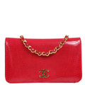 Chanel * Full Flap Chain Shoulder Bag Red Lizard