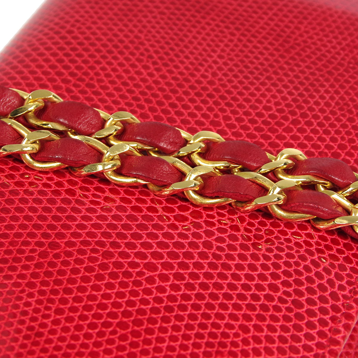 Chanel * Full Flap Chain Shoulder Bag Red Lizard