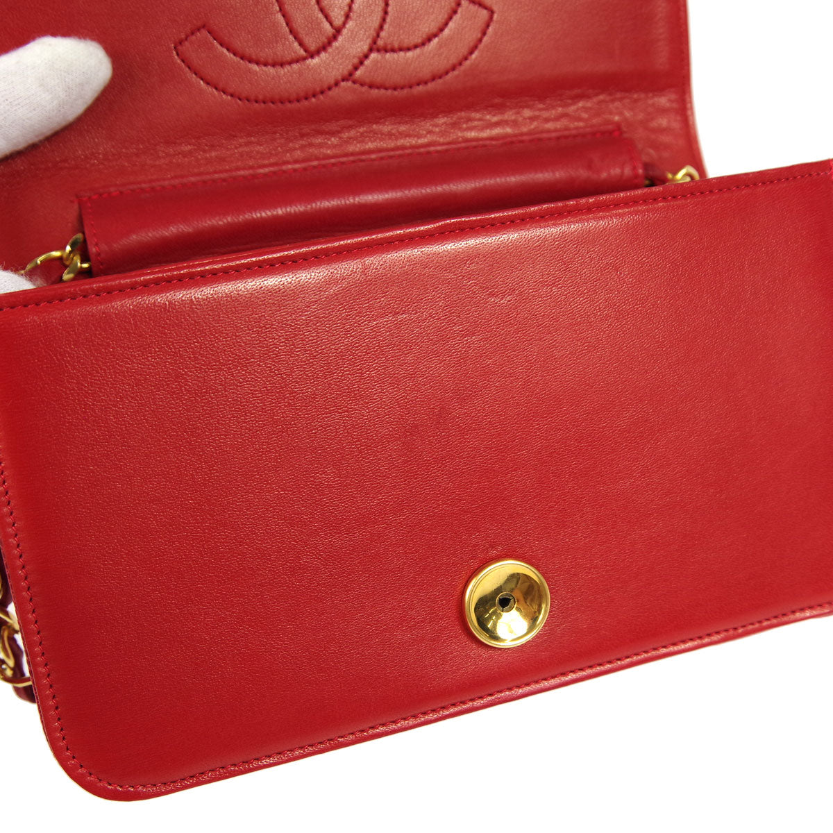 Chanel * Full Flap Chain Shoulder Bag Red Lizard