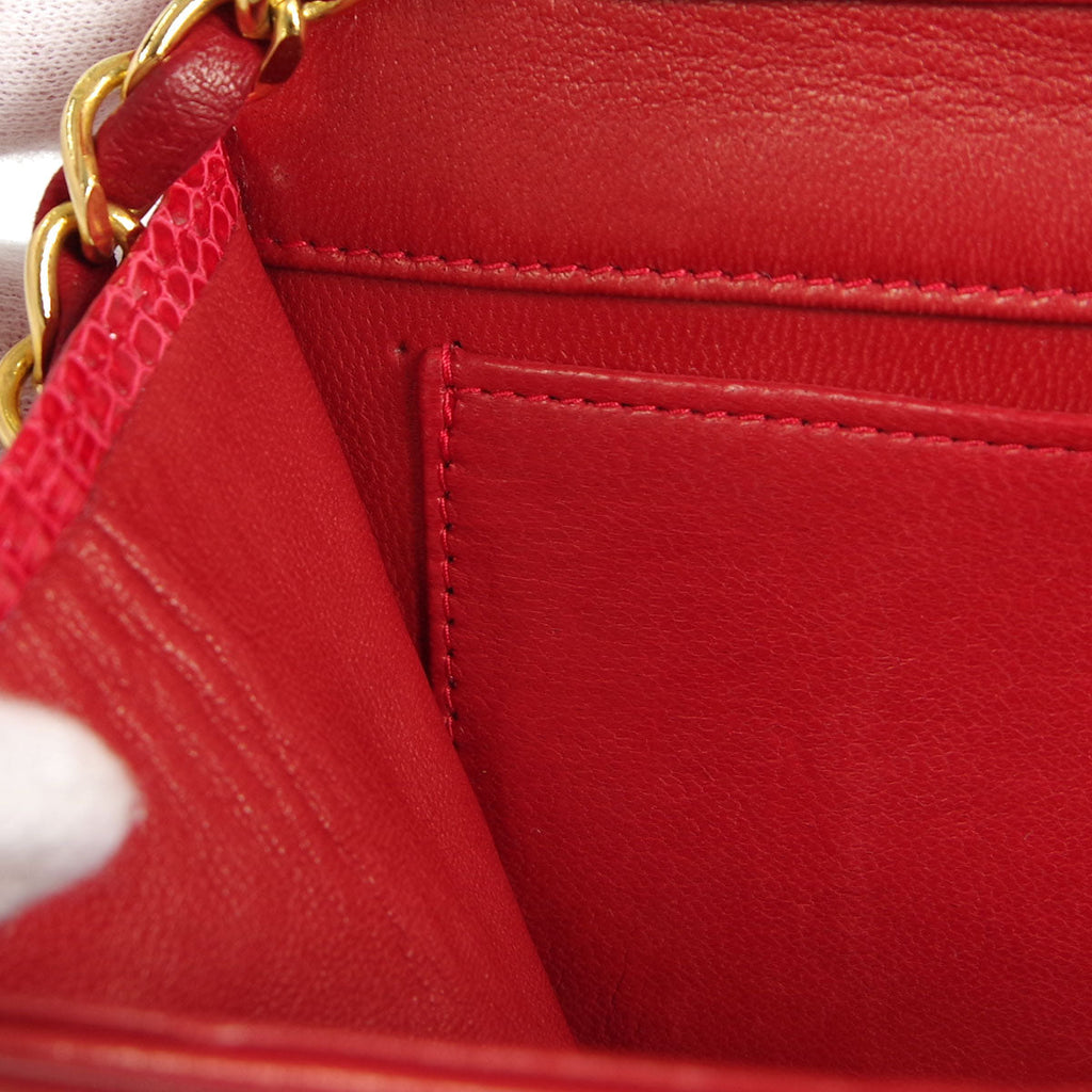 Chanel * Full Flap Chain Shoulder Bag Red Lizard