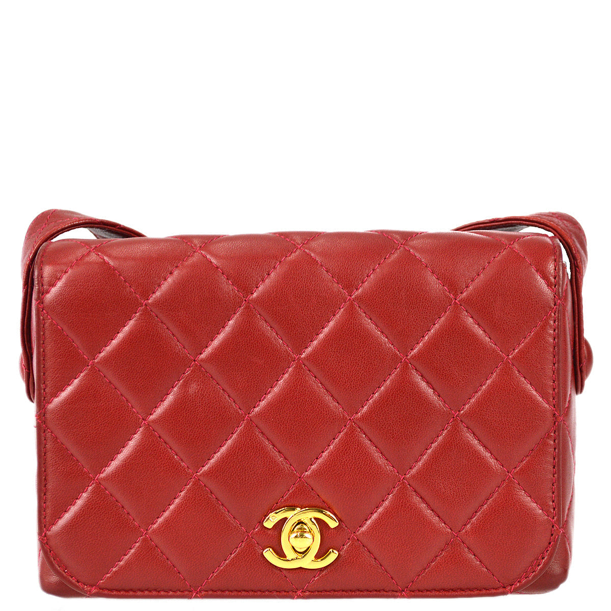 Chanel Full Flap Shoulder Bag Red Lambskin