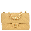 Chanel Classic Flap Acrylic Chain Shoulder Bag Beige Lambskin