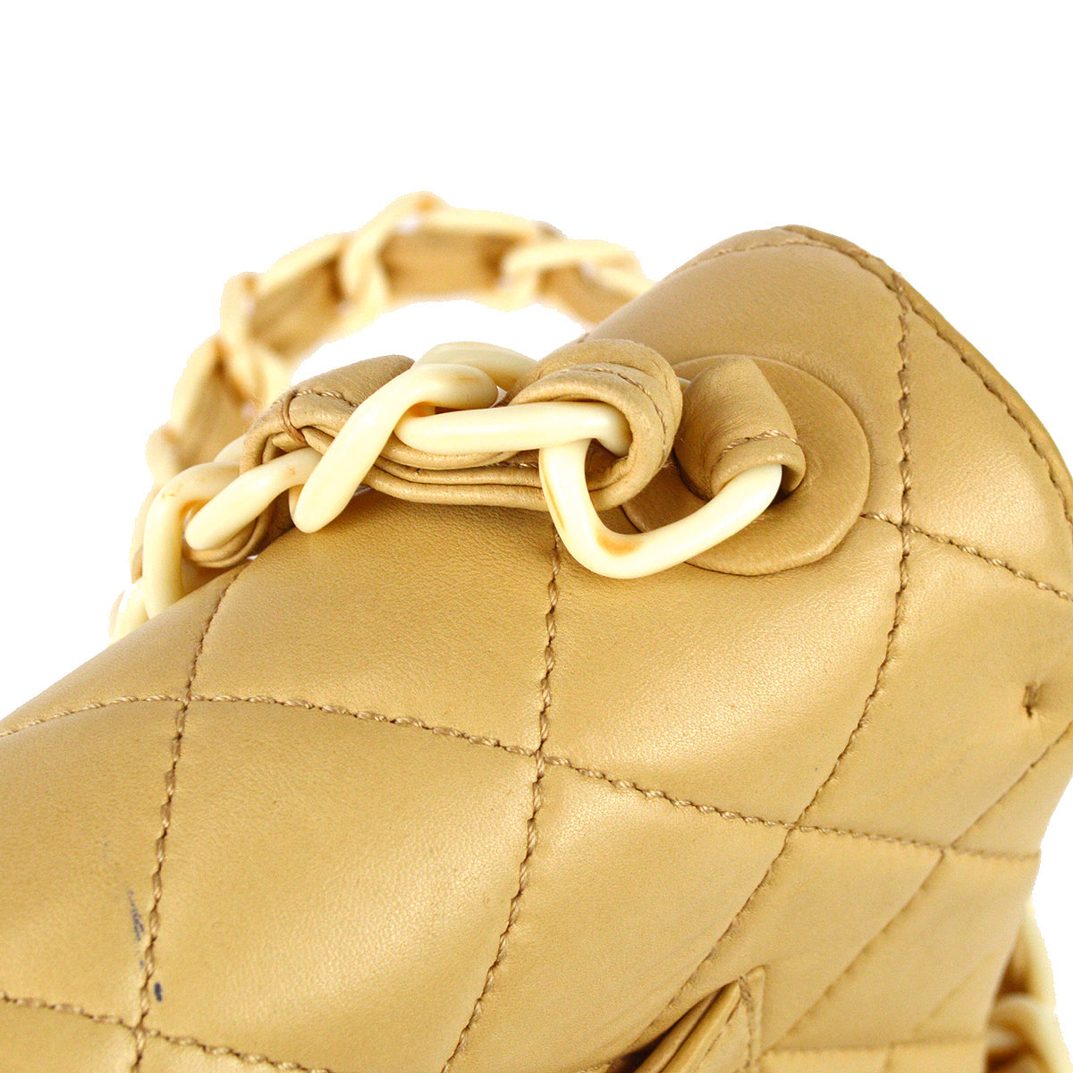 Chanel Classic Flap Acrylic Chain Shoulder Bag Beige Lambskin