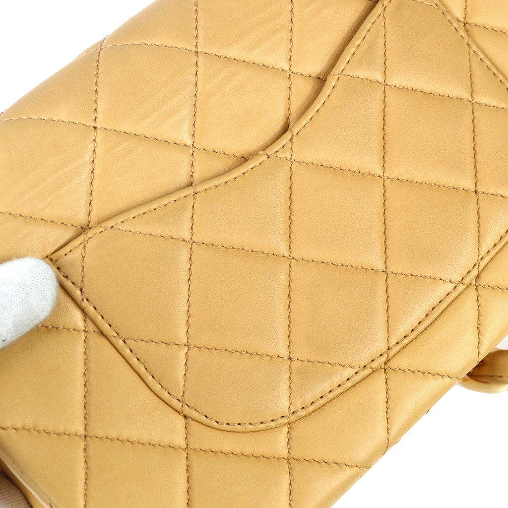 Chanel Classic Flap Acrylic Chain Shoulder Bag Beige Lambskin